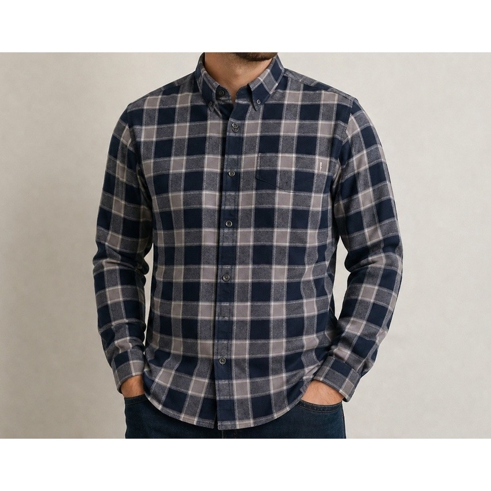Eddie Bauer Men's Classic Fit Flannel Button Down Shirt Blue Gray Size Small S